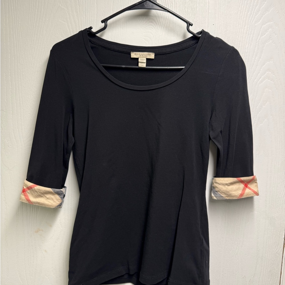 Burberry Black Fitted Blouse with Cream Accents